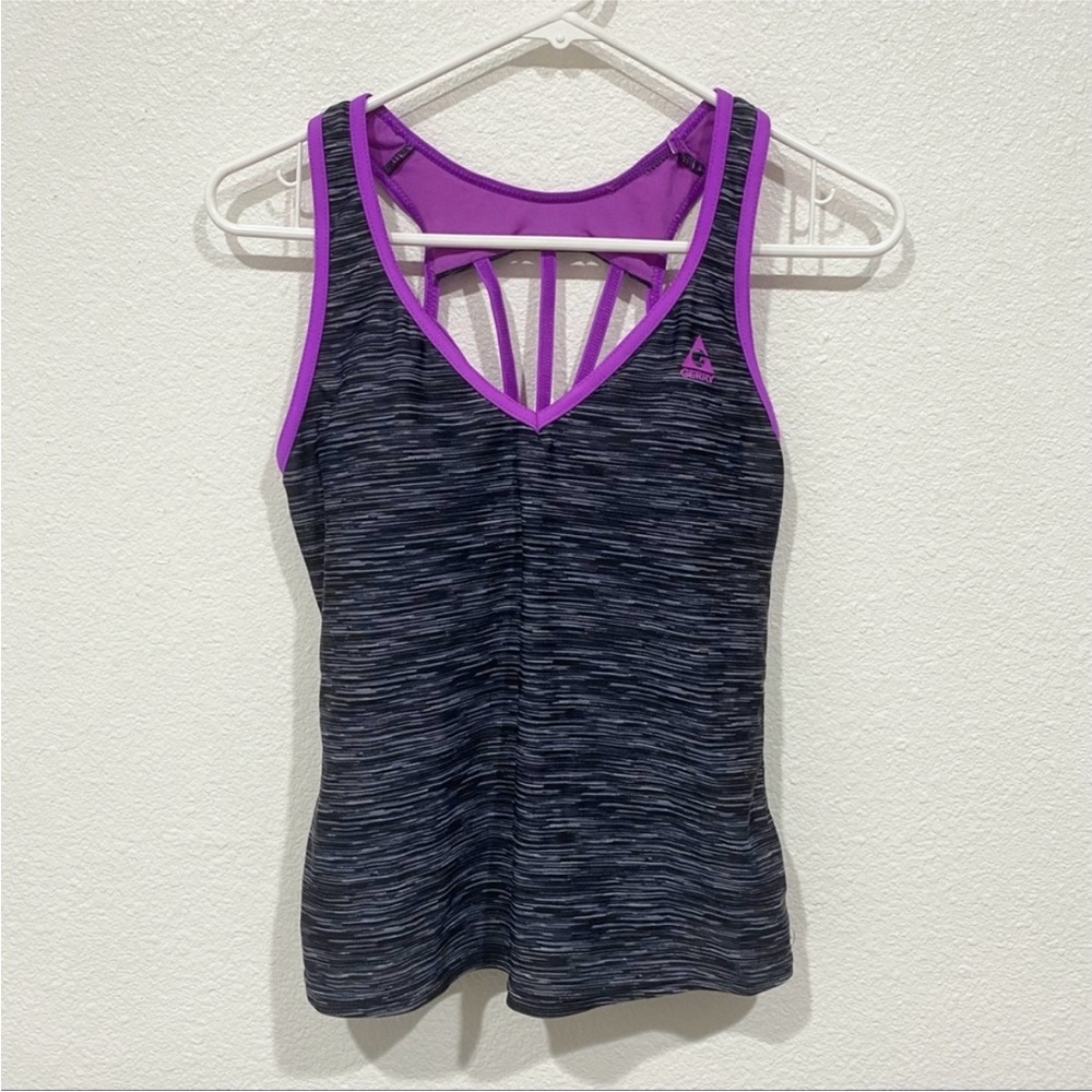 grey and purple tankini built in sports bra swimsuit tank top cami shirt
